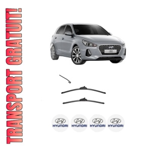 Set stergatoare HYUNDAI i30 Hatchback Van (PDE) din 2016-2020, pentru parbriz auto, 2 bucati, Valeo Silencio, din cauciuc siliconat rezistent, 4 Stickere Auto HYUNDAI