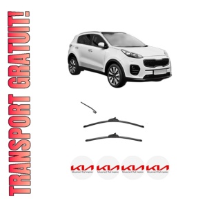 Set stergatoare KIA SPORTAGE IV VAN (QL, QLE) din 2018-2019, pentru parbriz auto, 2 bucati, Valeo Silencio, din cauciuc siliconat rezistent, 4 Stickere Auto KIA