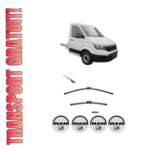 Set stergatoare MAN TGE Platform/Chassis (UZ_) din 2016-2024, pentru parbriz auto, 2 bucati, Valeo Silencio, din cauciuc siliconat rezistent, 4 Stickere Auto MAN