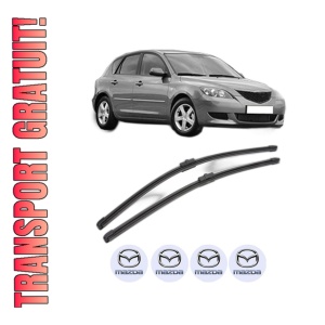 Set stergatoare MAZDA 3 (BK) din 2003-2009, pentru parbriz auto, 2 bucati, Valeo Silencio Xtrm, din cauciuc siliconat rezistent, 4 Stickere Auto MAZDA