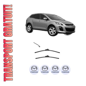 Set stergatoare MAZDA CX-7 (ER) din 2006-2014, pentru parbriz auto, 2 bucati, Valeo Silencio, din cauciuc siliconat rezistent, 4 Stickere Auto MAZDA