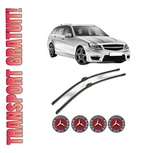 Set stergatoare MERCEDES-BENZ C-CLASS T-Model (S204) din 2007-2014, pentru parbriz auto, 2 bucati, Bosch Aerotwin, din cauciuc siliconat rezistent, 4 Stickere Auto MERCEDES-BENZ