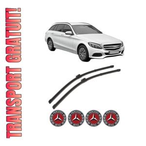 Set stergatoare MERCEDES-BENZ C-CLASS T-Model (S205) din 2014-2021, pentru parbriz auto, 2 bucati, Valeo Silencio Xtrm, din cauciuc siliconat rezistent, 4 Stickere Auto MERCEDES-BENZ