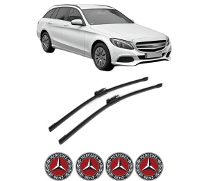 Set stergatoare MERCEDES-BENZ C-CLASS T-Model (S205) din 2014-2021, pentru parbriz auto, 2 bucati, Bosch Aerotwin, din cauciuc siliconat rezistent, 4 Stickere Auto MERCEDES-BENZ v43073