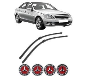 Set stergatoare MERCEDES-BENZ C-CLASS (W204) din 2007-2014, pentru parbriz auto, 2 bucati, Valeo Silencio Xtrm, din cauciuc siliconat rezistent, 4 Stickere Auto MERCEDES-BENZ v40068