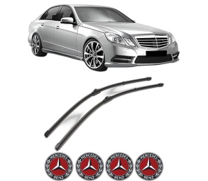 Set stergatoare MERCEDES-BENZ E-CLASS (W212) din 2009-2016, pentru parbriz auto, 2 bucati, Valeo Silencio, din cauciuc siliconat rezistent, 4 Stickere Auto MERCEDES-BENZ v37188