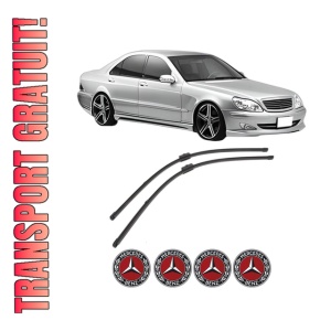 Set stergatoare MERCEDES-BENZ S-CLASS (W220, V220) din 1998-2005, pentru parbriz auto, 2 bucati, Valeo Silencio Xtrm, din cauciuc siliconat rezistent, 4 Stickere Auto MERCEDES-BENZ