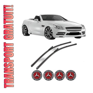 Set stergatoare MERCEDES-BENZ SLK (R172) din 2011-2015, pentru parbriz auto, 2 bucati, Valeo Silencio Xtrm, din cauciuc siliconat rezistent, 4 Stickere Auto MERCEDES-BENZ
