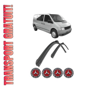 Set stergatoare MERCEDES-BENZ VITO Bus (W638) din 1996-1999, pentru parbriz auto, 2 bucati, Bosch Aerotwin Retro Truck, din cauciuc siliconat rezistent, 4 Stickere Auto MERCEDES-BENZ