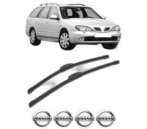 Set stergatoare NISSAN PRIMERA Traveller (WP11) din 1996-1999, pentru parbriz auto, 2 bucati, Bosch Aerotwin Retrofit, din cauciuc siliconat rezistent, 4 Stickere Auto NISSAN v42533