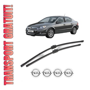 Set stergatoare OPEL ASTRA H Saloon (A04) din 2007-2014, pentru parbriz auto, 2 bucati, Valeo Silencio Xtrm, din cauciuc siliconat rezistent, 4 Stickere Auto OPEL