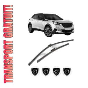 Set stergatoare PEUGEOT 2008 II (UD_, US_, UY_, UJ_, UR_, UC_) din 2019-2023, pentru parbriz auto, 2 bucati, Valeo Silencio Xtrm, din cauciuc siliconat rezistent, 4 Stickere Auto PEUGEOT