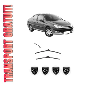 Set stergatoare PEUGEOT 206 Saloon din 2007-2008, pentru parbriz auto, 2 bucati, Valeo Silencio, din cauciuc siliconat rezistent, 4 Stickere Auto PEUGEOT