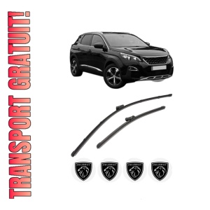 Set stergatoare PEUGEOT 3008 II SUV (MC_, MR_, MJ_, M4_) din 2016-2023, pentru parbriz auto, 2 bucati, Valeo Silencio, din cauciuc siliconat rezistent, 4 Stickere Auto PEUGEOT