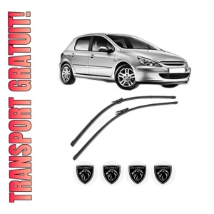 Set stergatoare PEUGEOT 307 (3A/C) din 2000-2012, pentru parbriz auto, 2 bucati, Valeo Silencio Xtrm, din cauciuc siliconat rezistent, 4 Stickere Auto PEUGEOT