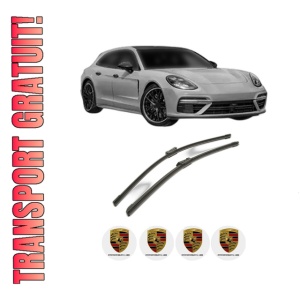 Set stergatoare PORSCHE PANAMERA Sport Turismo (971) din 2017-2023, pentru parbriz auto, 2 bucati, Bosch Aerotwin, din cauciuc siliconat rezistent, 4 Stickere Auto PORSCHE