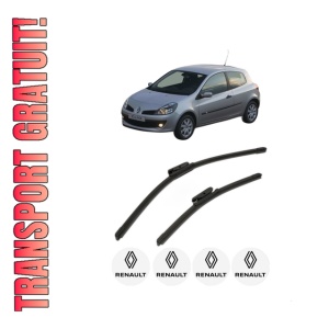 Set stergatoare RENAULT CLIO III (BR0/1, CR0/1) din 2005-2014, pentru parbriz auto, 2 bucati, Bosch Aerotwin, din cauciuc siliconat rezistent, 4 Stickere Auto RENAULT