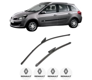 Set stergatoare RENAULT CLIO III Grandtour (KR0/1_) din 2007-2014, pentru parbriz auto, 2 bucati, Valeo Silencio Xtrm, din cauciuc siliconat rezistent, 4 Stickere Auto RENAULT v39828