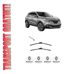 Set stergatoare RENAULT KADJAR (HA_, HL_) din 2015-2021, pentru parbriz auto, 2 bucati, Valeo Silencio, din cauciuc siliconat rezistent, 4 Stickere Auto RENAULT
