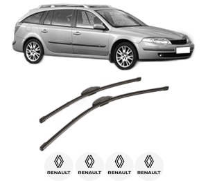Set stergatoare RENAULT LAGUNA II Grandtour (KG0/1_) din 2001-2007, pentru parbriz auto, 2 bucati, Valeo Silencio Xtrm, din cauciuc siliconat rezistent, 4 Stickere Auto RENAULT v36468
