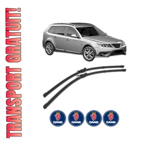 Set stergatoare SAAB 9-3X (YS3) din 2009-2015, pentru parbriz auto, 2 bucati, Valeo Silencio Xtrm, din cauciuc siliconat rezistent, 4 Stickere Auto SAAB