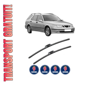 Set stergatoare SAAB 9-5 Estate (YS3E) din 1998-2009, pentru parbriz auto, 2 bucati, Bosch Aerotwin, din cauciuc siliconat rezistent, 4 Stickere Auto SAAB