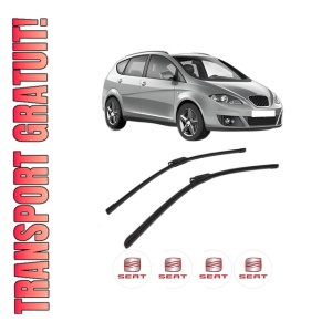 Set stergatoare SEAT ALTEA XL (5P5, 5P8) din 2006-2015, pentru parbriz auto, 2 bucati, Bosch Aerotwin, din cauciuc siliconat rezistent, 4 Stickere Auto SEAT