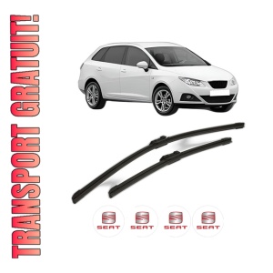Set stergatoare SEAT IBIZA IV ST (6J8, 6P8) din 2010-2016, pentru parbriz auto, 2 bucati, Bosch Aerotwin, din cauciuc siliconat rezistent, 4 Stickere Auto SEAT