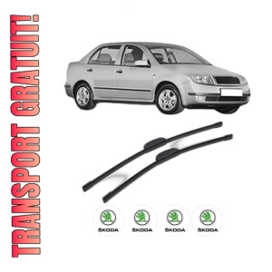 Set stergatoare SKODA FABIA I Saloon (6Y3) din 1999-2006, pentru parbriz auto, 2 bucati, Bosch Aerotwin Retrofit, din cauciuc siliconat rezistent, 4 Stickere Auto SKODA