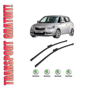Set stergatoare SKODA FABIA II (542) din 2006-2014, pentru parbriz auto, 2 bucati, Bosch Aerotwin, din cauciuc siliconat rezistent, 4 Stickere Auto SKODA