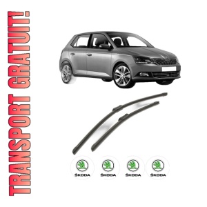 Set stergatoare SKODA FABIA IV (PJ3) din 2021-2024, pentru parbriz auto, 2 bucati, Bosch Aerotwin, din cauciuc siliconat rezistent, 4 Stickere Auto SKODA