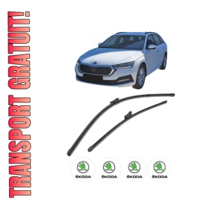 Set stergatoare SKODA Octavia IV Combi (NX5, PV5) din 2019-2025, pentru parbriz auto, 2 bucati, Valeo Silencio Xtrm, din cauciuc siliconat rezistent, 4 Stickere Auto SKODA
