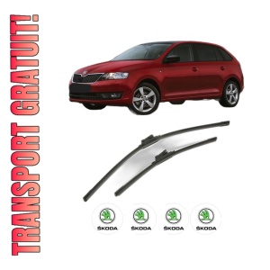 Set stergatoare SKODA RAPID Spaceback (NH1) din 2012-2019, pentru parbriz auto, 2 bucati, Bosch Aerotwin, din cauciuc siliconat rezistent, 4 Stickere Auto SKODA