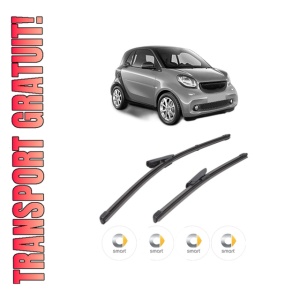 Set stergatoare SMART FORTWO Coupe (453) din 2014-2017, pentru parbriz auto, 2 bucati, Valeo Silencio, din cauciuc siliconat rezistent, 4 Stickere Auto SMART