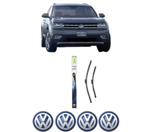 Set stergatoare Volkswagen ATLAS (CA1, CA2, CA3) din 2016-2019, pentru parbriz auto, 2 bucati, Valeo Silencio, din cauciuc siliconat rezistent, 4 Stickere Auto Volkswagen v34668