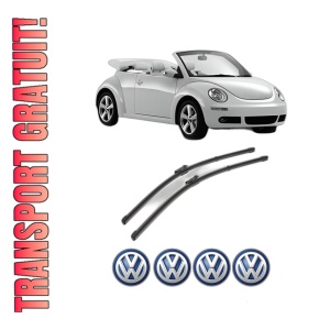 Set stergatoare Volkswagen BEETLE Convertible (5C7, 5C8) din 2011-2019, pentru parbriz auto, 2 bucati, Valeo Silencio Xtrm, din cauciuc siliconat rezistent, 4 Stickere Auto Volkswagen