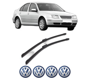 Set stergatoare Volkswagen BORA I (1J2) din 1998-2013, pentru parbriz auto, 2 bucati, Bosch Aerotwin, din cauciuc siliconat rezistent, 4 Stickere Auto Volkswagen v43743
