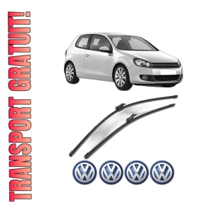 Set stergatoare Volkswagen GOLF VI (5K1) din 2008-2013, pentru parbriz auto, 2 bucati, Valeo Silencio Xtrm, din cauciuc siliconat rezistent, 4 Stickere Auto Volkswagen