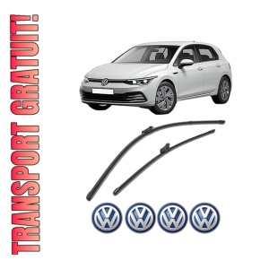 Set stergatoare Volkswagen GOLF VIII (CD1, DA1) din 2019-2024, pentru parbriz auto, 2 bucati, Valeo Silencio Xtrm, din cauciuc siliconat rezistent, 4 Stickere Auto Volkswagen