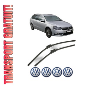 Set stergatoare Volkswagen PASSAT B7 Estate Van (365) din 2010-2014, pentru parbriz auto, 2 bucati, Bosch Aerotwin, din cauciuc siliconat rezistent, 4 Stickere Auto Volkswagen