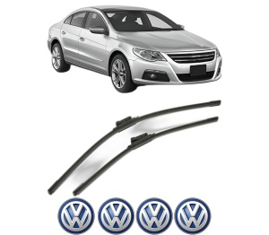 Set stergatoare Volkswagen PASSAT CC B6 (357) din 2008-2012, pentru parbriz auto, 2 bucati, Bosch Aerotwin, din cauciuc siliconat rezistent, 4 Stickere Auto Volkswagen v53043