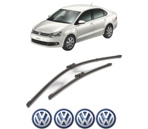 Set stergatoare Volkswagen POLO V Saloon (602, 604, 612, 614) din 2010-2022, pentru parbriz auto, 2 bucati, Valeo Silencio Xtrm, din cauciuc siliconat rezistent, 4 Stickere Auto Volkswagen v38628