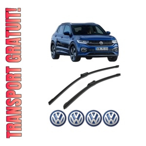Set stergatoare Volkswagen T-CROSS (C11, D31) din 2018-2020, pentru parbriz auto, 2 bucati, Bosch Aerotwin, din cauciuc siliconat rezistent, 4 Stickere Auto Volkswagen