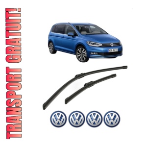 Set stergatoare Volkswagen TOURAN (5T1) din 2015-2022, pentru parbriz auto, 2 bucati, Bosch Aerotwin, din cauciuc siliconat rezistent, 4 Stickere Auto Volkswagen
