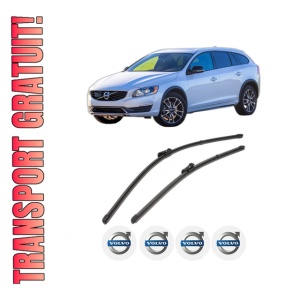 Set stergatoare VOLVO V60 I Cross Country (157) din 2015-2018, pentru parbriz auto, 2 bucati, Valeo Silencio Xtrm, din cauciuc siliconat rezistent, 4 Stickere Auto VOLVO