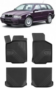 Skoda Octavia I Din 1998 - 2004, Combi , Set Covorase Auto Tip Tavita Premium 3D, din cauciuc accesorii pentru autoturismul tau - masina v167123