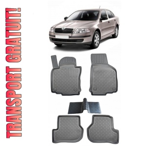 Skoda Octavia II Din 2004 pana in 2013 , Set 5 Covorase Auto Tip Tavita ( covoras intermediar)