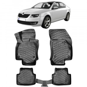 Skoda Octavia III 2012-2020 Set 4 covorase auto din cauciuc tip tavita premium line 3D accesorii pentru autoturismul tau - masina v242113