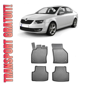 Skoda Octavia III, Hatchback, Din 02.2013 - 05.2020 , Set Covorase Auto Tip Tavita Premium 3D, din cauciuc