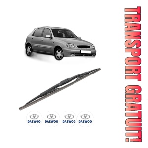 Stergator lamela spate DAEWOO LANOS (KLAT) din 1997, pentru luneta auto, Bosch Twin, din cauciuc siliconat rezistent, 4 Stickere Auto DAEWOO